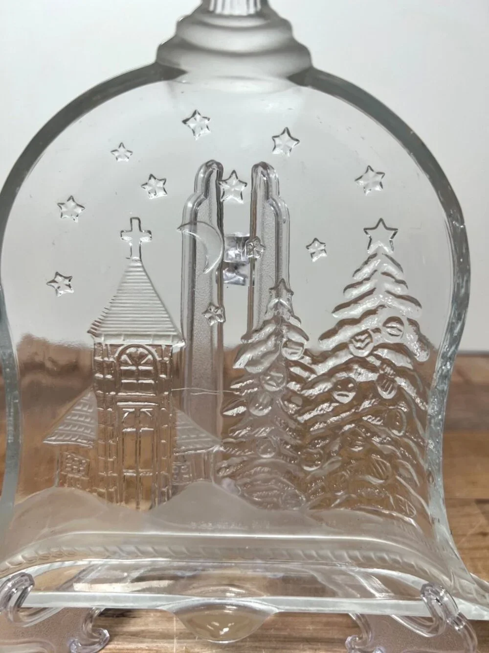 Vintage Glass Bell Shaped Dish Christmas Decor With Winter Scene